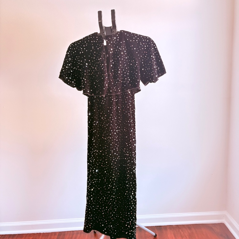 Zara black velvet jumpsuit with sequins